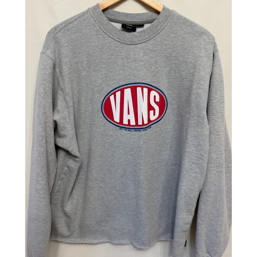 Vans Off The Wall Mens Logo Sweatshirt Medium Grey Heather Raw Hem